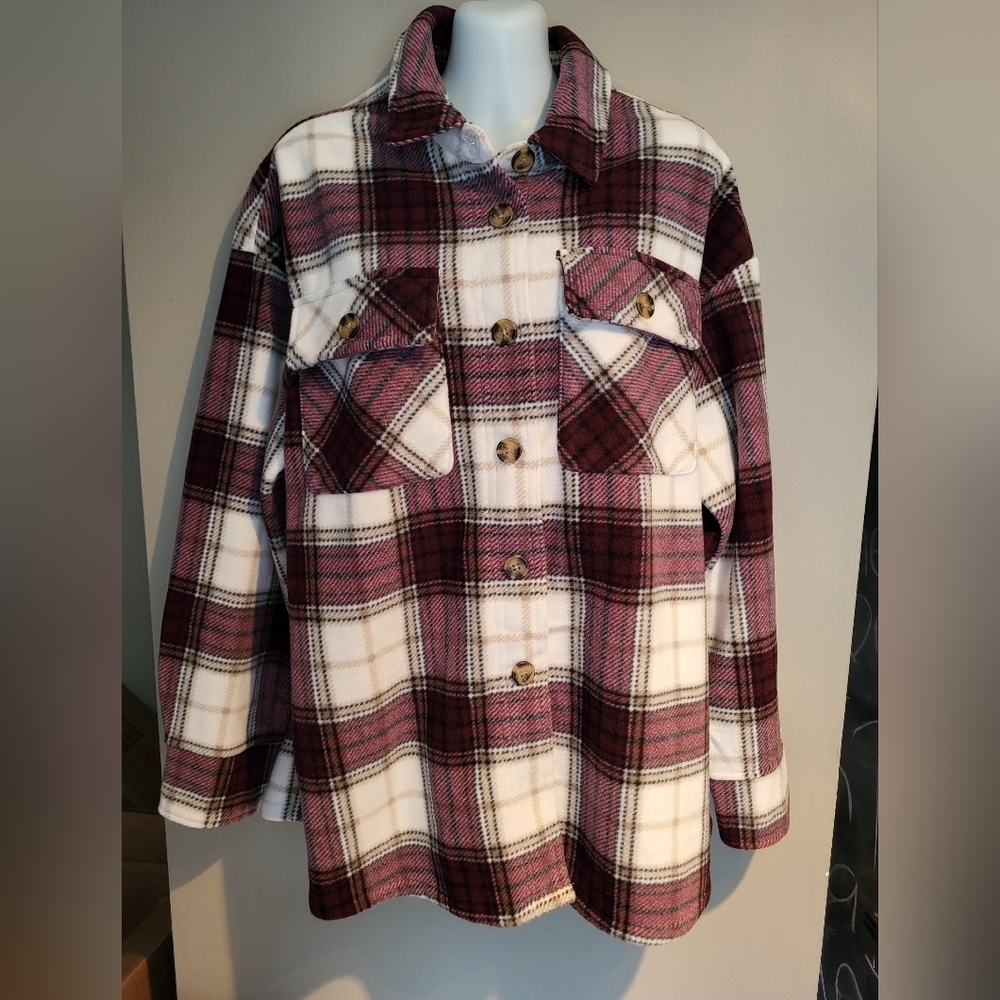 Ardene Pink and White Button Down Shirt Classic Style, Size L / XL